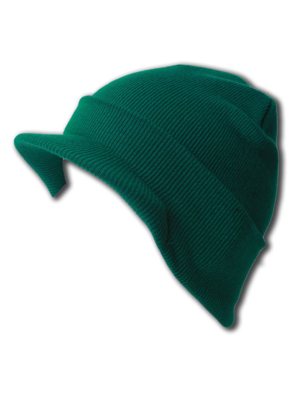 Cuff Beanie Visor Skull Cap Hat Beanie Dark Green
