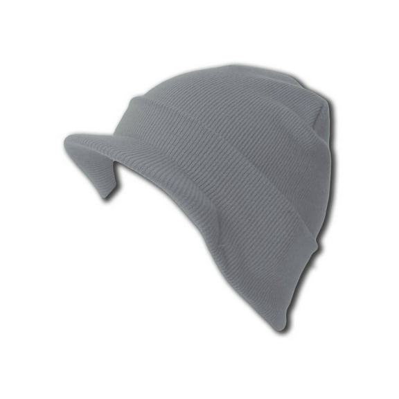 Cuff Beanie Visor Skull Cap Hat Beanie - Light Grey