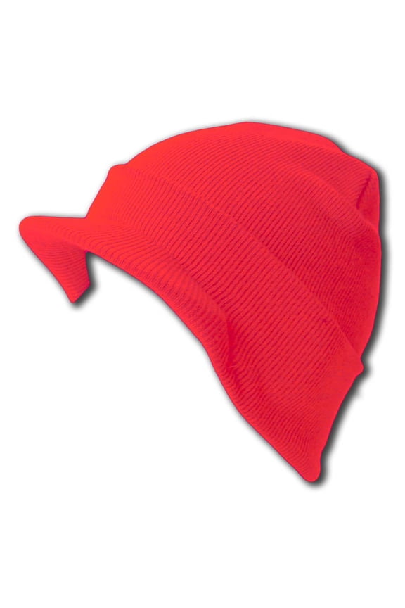Cuff Beanie Visor Skull Cap Hat Beanie - Red