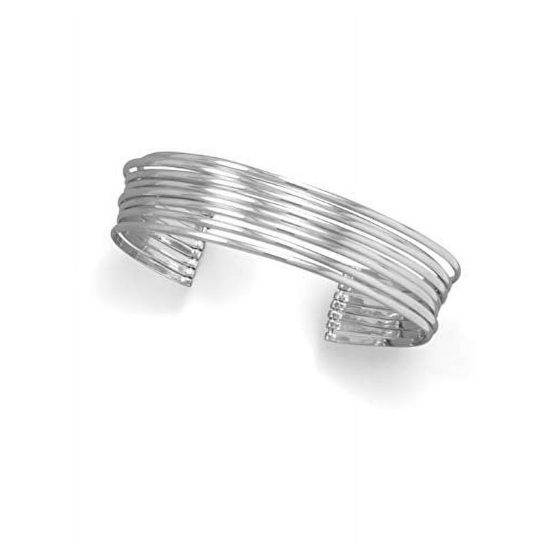 Cuff Bracelet with 8 Rows Rhodium on Sterling SIlver - Nontarnish Cuff Bracelet with 8 Rows Rhodium on Sterling SIlver - Nontarnish