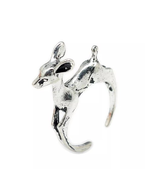 Cuff Finger Eye Textured Ring Deer Antique Silver Adjustable Statement Polished P425