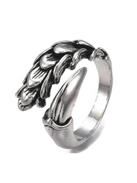 Cuff Finger Leaf Textured Ring Wide B Ring Antique Silver Adjustable Statement P450