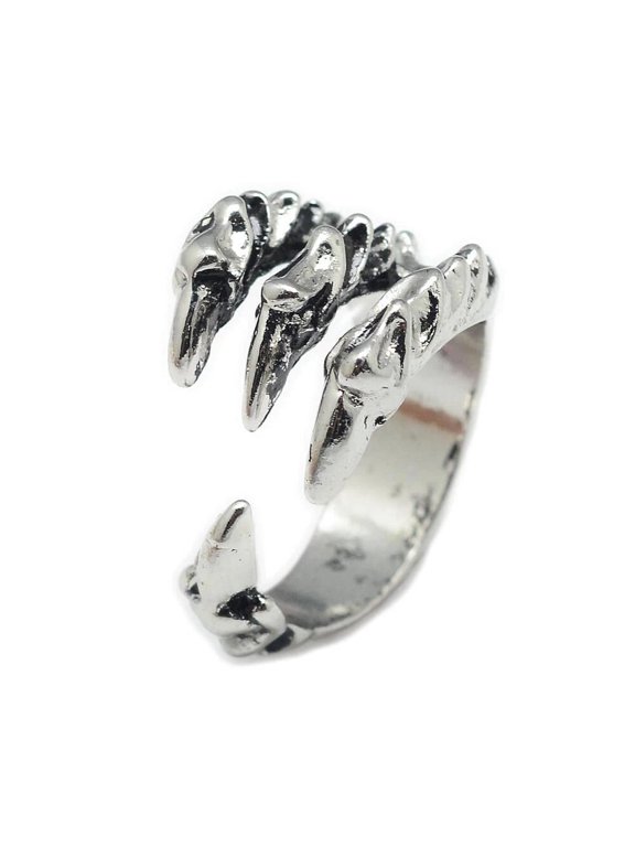 Cuff Finger Textured Ring Eagle Claw Antique Silver Adjustable Statement Polished P412