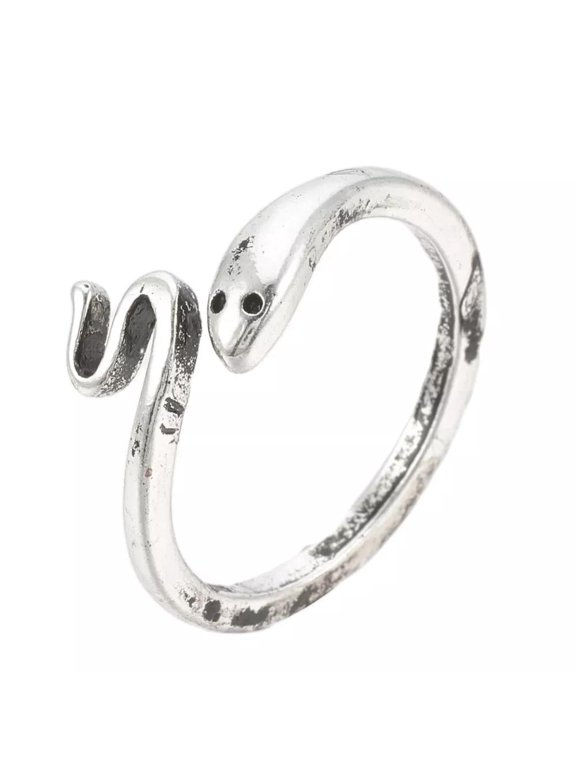 Cuff Finger Textured Ring Snake Antique Silver Adjustable Statement Polished P395