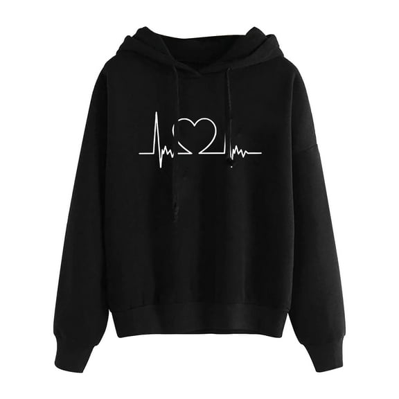Cuff Long Sleeve for Women Solid Sweatshirt Pullover Fall Winter Love Graphic Loose Fit Hooded Outfits Sweatshirt Women 2025 Fashion
