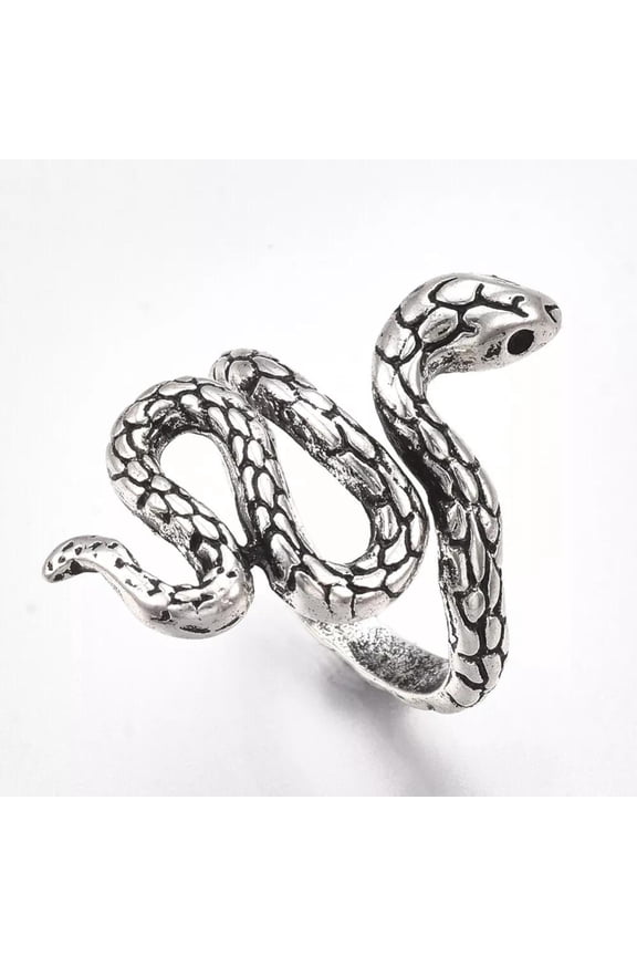Cuff Ring Wide Band Ring Snake Antique Silver Adjustable Size 19Mm P15