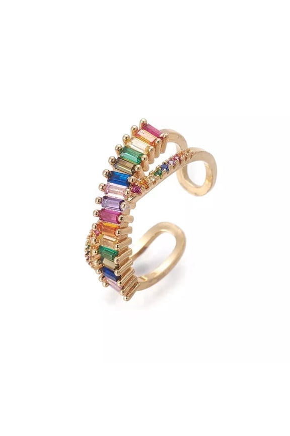 Gold Tone Rainbow Crystal Adjustable Open Band Ring Z729