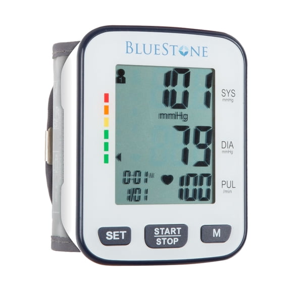 Bluestone Cuff-Style Heart Rate Monitor - Electronic Blood Pressure Cuff and Pulse Monitor with LCD Display, Memory, and Storage Case