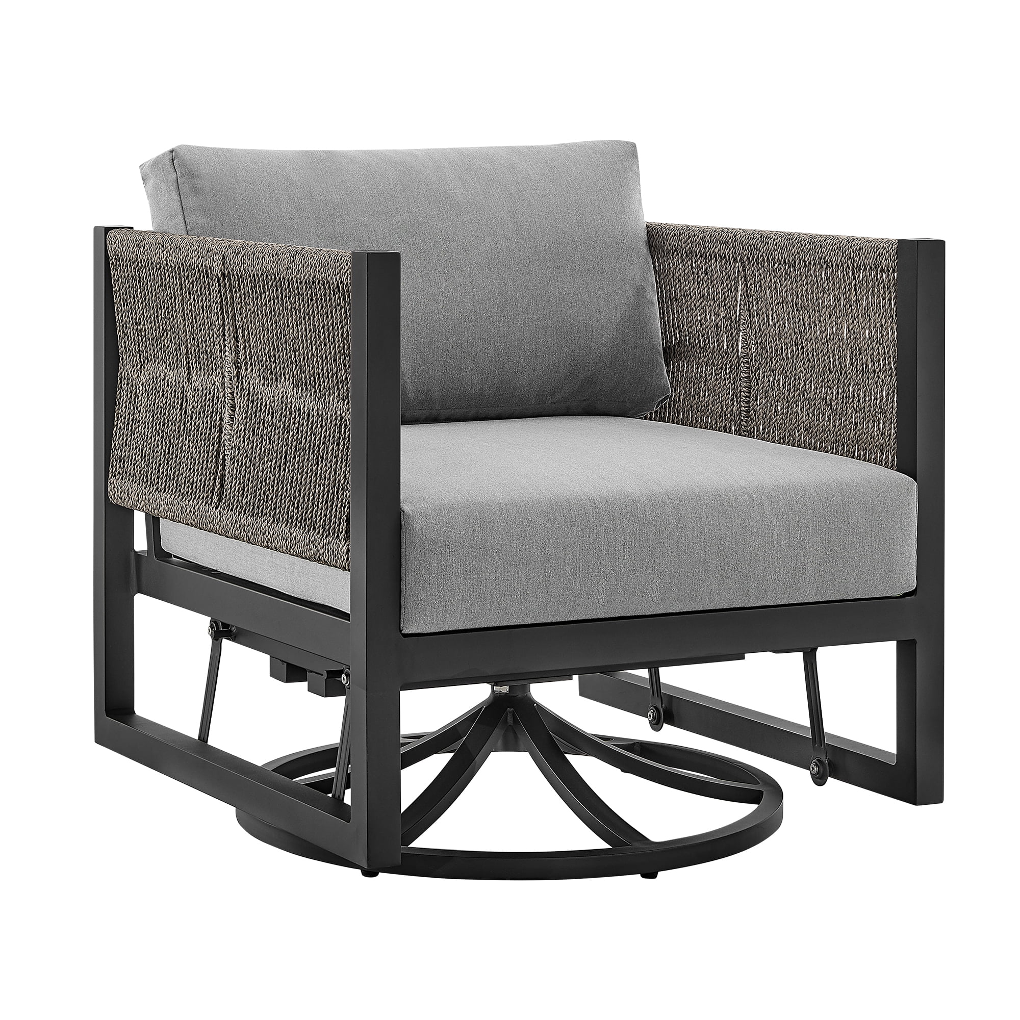 Cuffay Black Aluminum Swivel Outdoor Lounge Chair with Grey Cushions