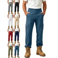 thumbnail image 1 of Cuffed Cargo Pants for Men Elastic Waist Multiple Pockets Outdoor Casual Pants, 1 of 9