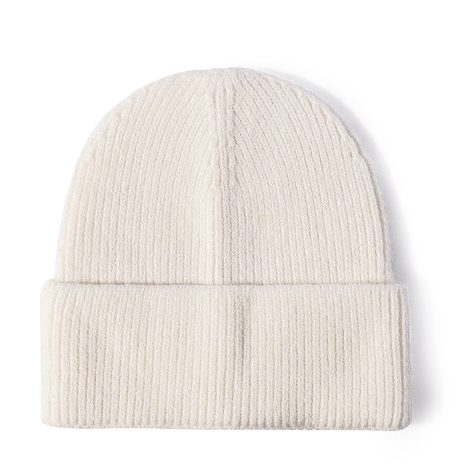 Cuffed Plain Skull Beanie Hat / Cap Winter Unisex Knit Hat Toboggan for Men  & Women, One Size, White