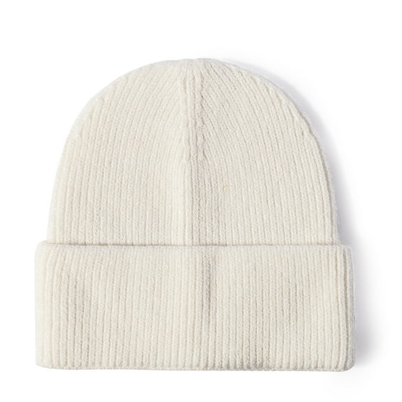 Cuffed Plain Skull Beanie Hat / Cap Winter Unisex Knit Hat Toboggan for Men & Women, One Size, White