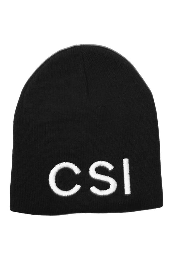 Cuffless Embroidered CSI Crime Scene Investigation Beanie - Black