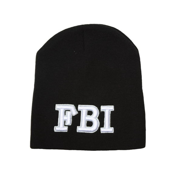 Cuffless Embroidered FBI Text Style Beanie - Black