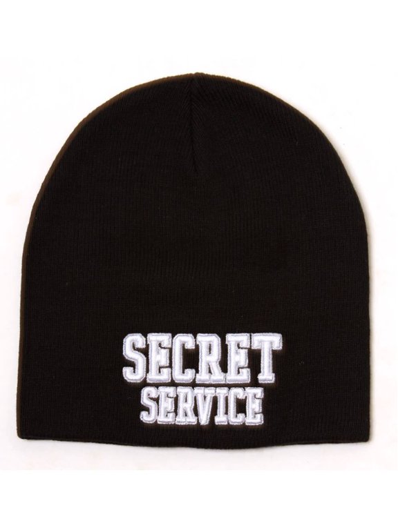 Cuffless Secret Service Text Style Beanie - Black