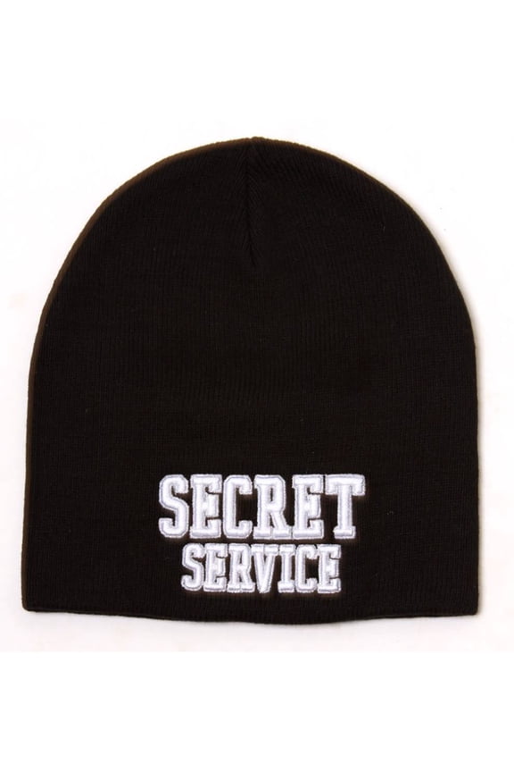Cuffless Secret Service Text Style Beanie - Black