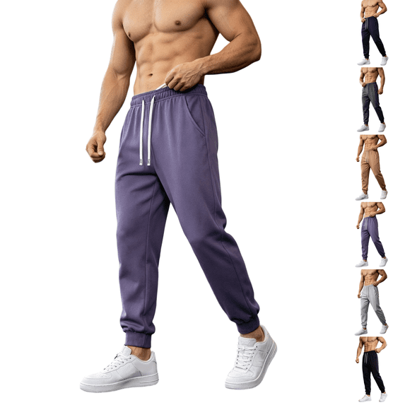Cuffless Sweatpants for Men No Cuff Tapered Drawstring Joggers with Pockets Gym Athletic Solid Color Lounge Pants Classic Travel Casual Jogger