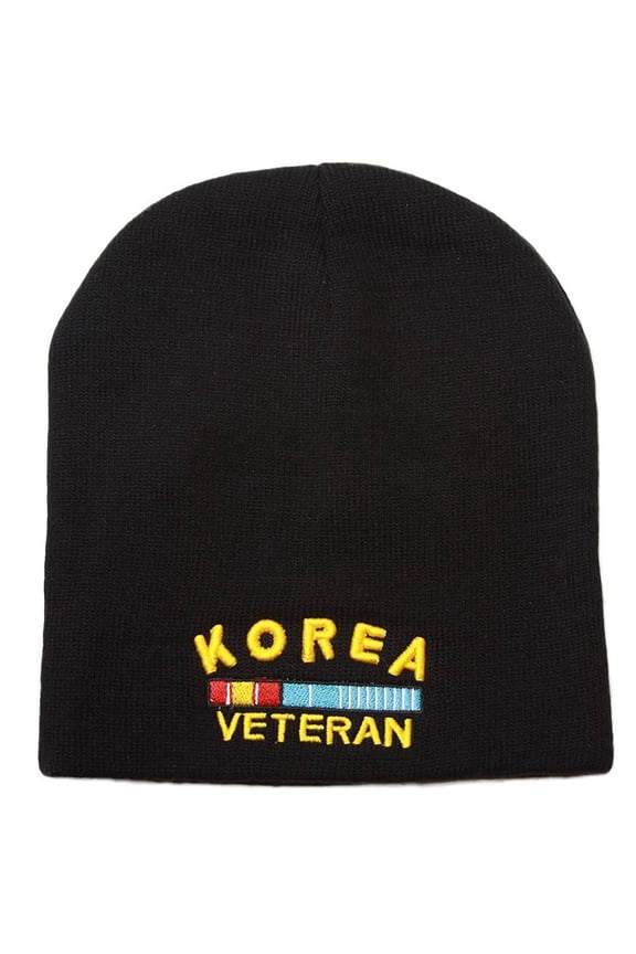 Cuffless United States Korea Veteran Logo Beanie - Black