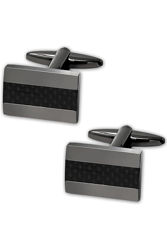 Cufflinks for Men, Black Cuff Links Simple Rectangle Men's Cufflinks Handcrafted Carbon Fiber Rhodium Plated Cufflinks Personalised Men's Cufflink Gift for Wedding Business Shirt, Gun Black