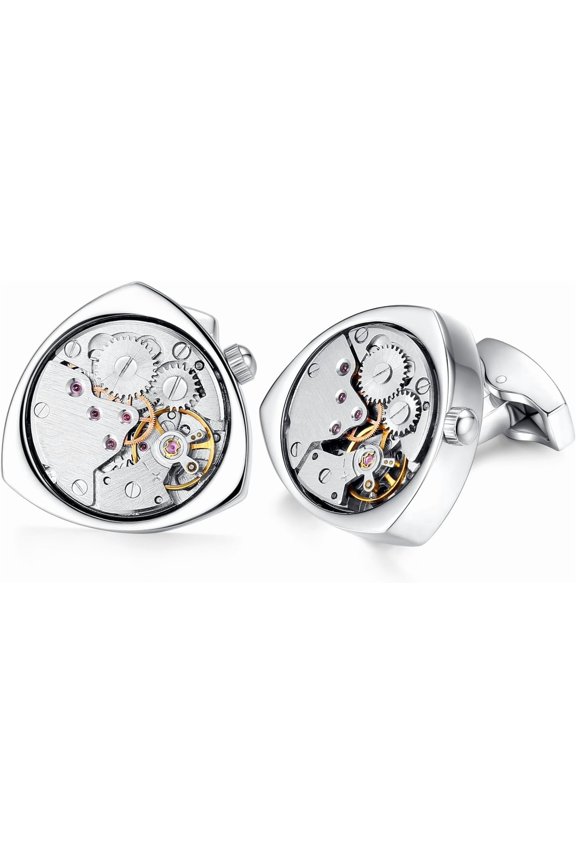 Cufflinks Mens Triangle Working Watch Movement Steampunk Wedding with Box