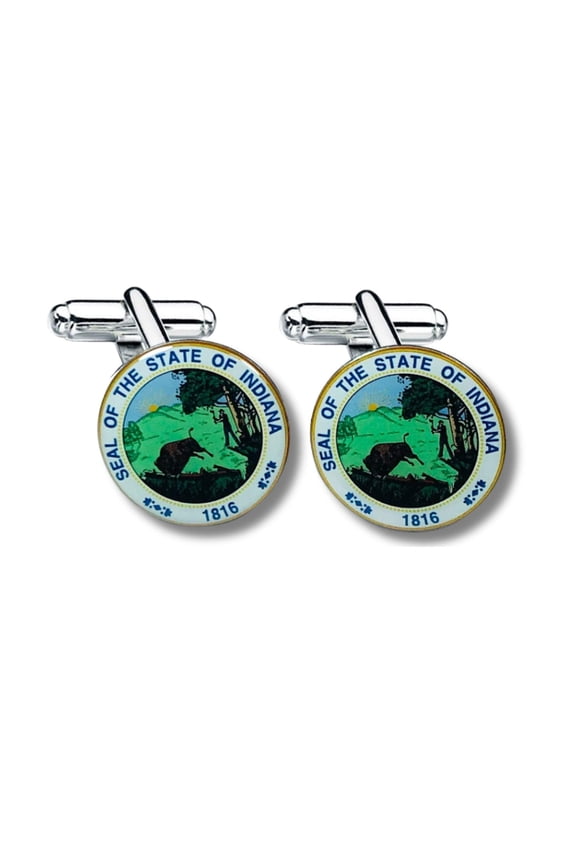 Cufflinks - State Seal Indiana - USA | Men's Dress Shirt Accessories, French Cuff Fasteners, Collectible Keepsake