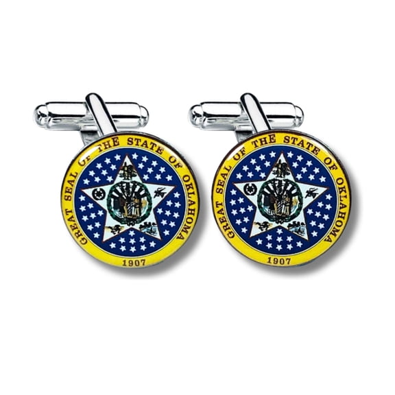 Cufflinks - State Seal Oklahoma - USA | Men's Dress Shirt Accessories, French Cuff Fasteners, Collectible Keepsake