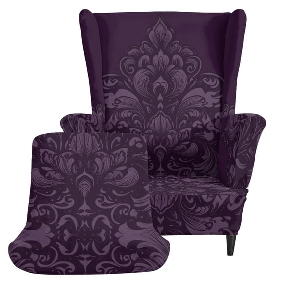 Cugasmaru Purple Damask Wingback Chair Covers Stretch Spandex Wing Chair Slipcovers Non-Slip Single Seater Sofa Cover for Living Room, Easy to Install