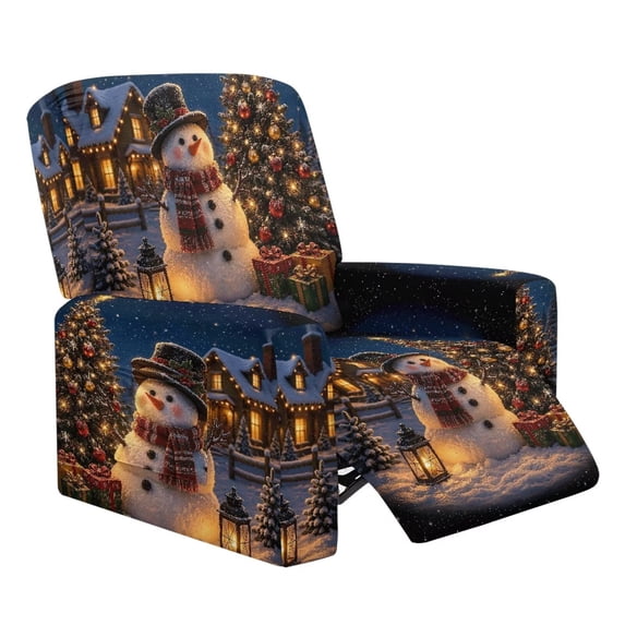 Cugasmaru Snowman Night Recliner Seat Cover Lazy Boy Chair Covers for Reclining Chair Couch Soft Furniture Protector 4-Pieces Covers with Elastic Slipcovers for Living Room Winter Decor