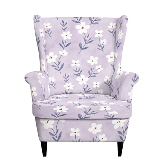 Cugasmaru Wingback Chair Protector Lavender White Flower 2 Piece Stretch Wing Chair Slipcovers Spandex Armchair Covers Non-Slip Wing Back Sofa Cover for Pets Kids