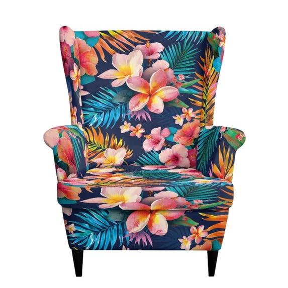 Cugasmaru Wingback Chair Slipcover with Cushion Cover, 2 Piece Colorful Tropical Floral Stretch Armchair Cover Scratch-Resistant Wingback Sofa Protector