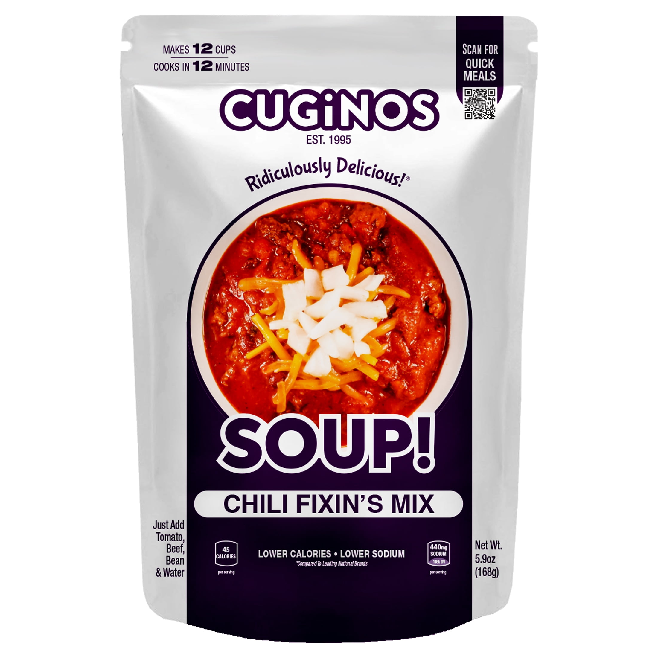 Cugino's Quick Meal Hearty Chili Fixin's Dried Mix, 6.8oz Family Size Pouch, Makes 12 Hearty Cups