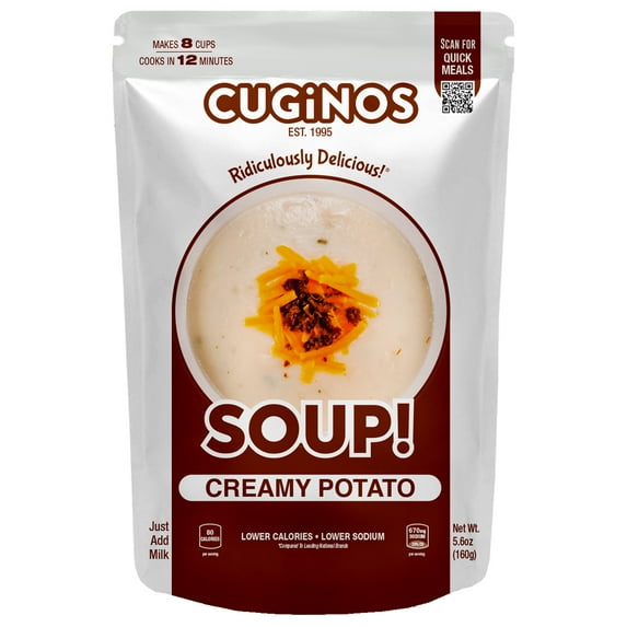Cugino's Quick Meal Creamy Potato Dried Soup Mix, Lower Sodium and Lower Calories, 5.6 oz Family Size Pouch, Makes 8 Hearty Cups