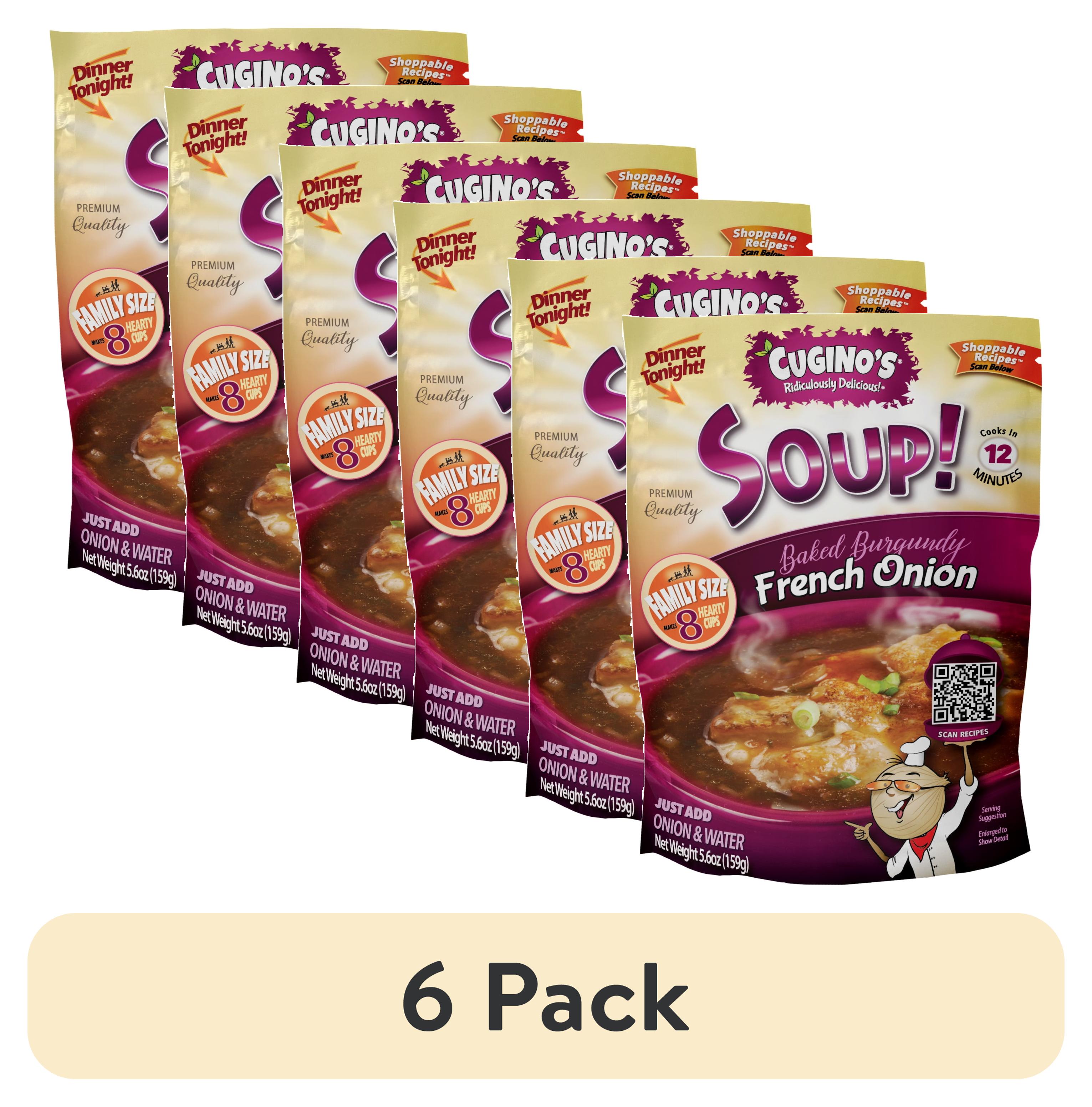 (6 pack) Cuginos Quick Meal Baked Burgundy French Onion Dried Soup Mix, Lower Sodium and Calories, 5.6oz Family Size Pouch, Makes 8 Hearty Cups