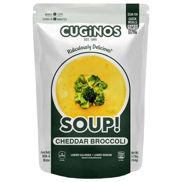 Cuginos Quick Meal Cheesy Cheddar Broccoli Dried Soup Mix, 5.8oz Family Size Pouch Makes 8 Cups