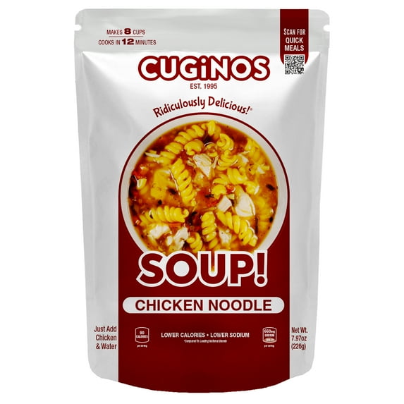 Cuginos Quick Meal Chicken Noodle Dried Soup Mix, 7.5oz Family Size Pouch, Makes 8 Hearty Cups