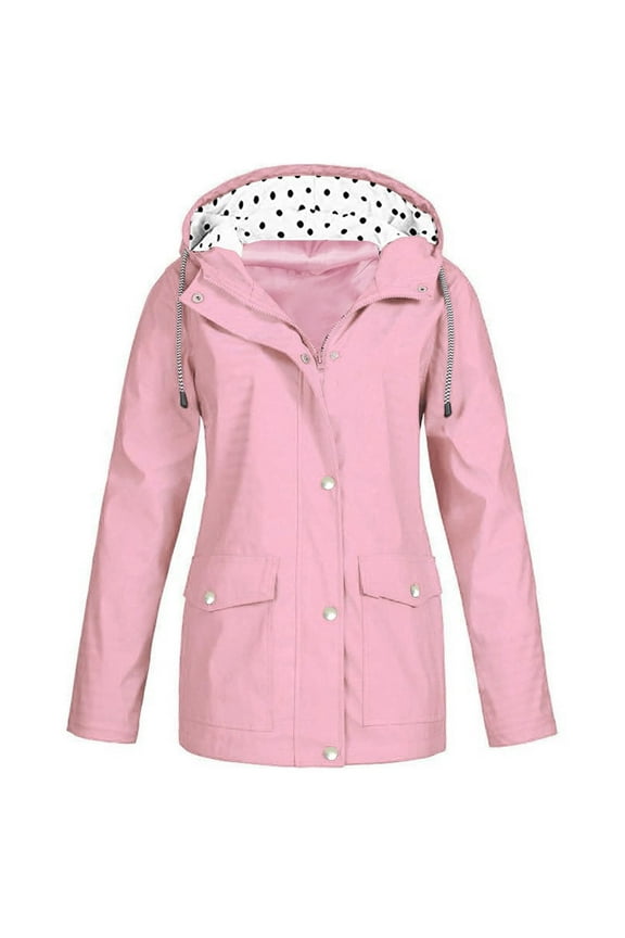 Womens Coats Jackets for Women Rain with Hood Lightweight Outdoor Hooded Waterproof Windbreaker Solid Trench Plus Size Womens Tops Pink 4X