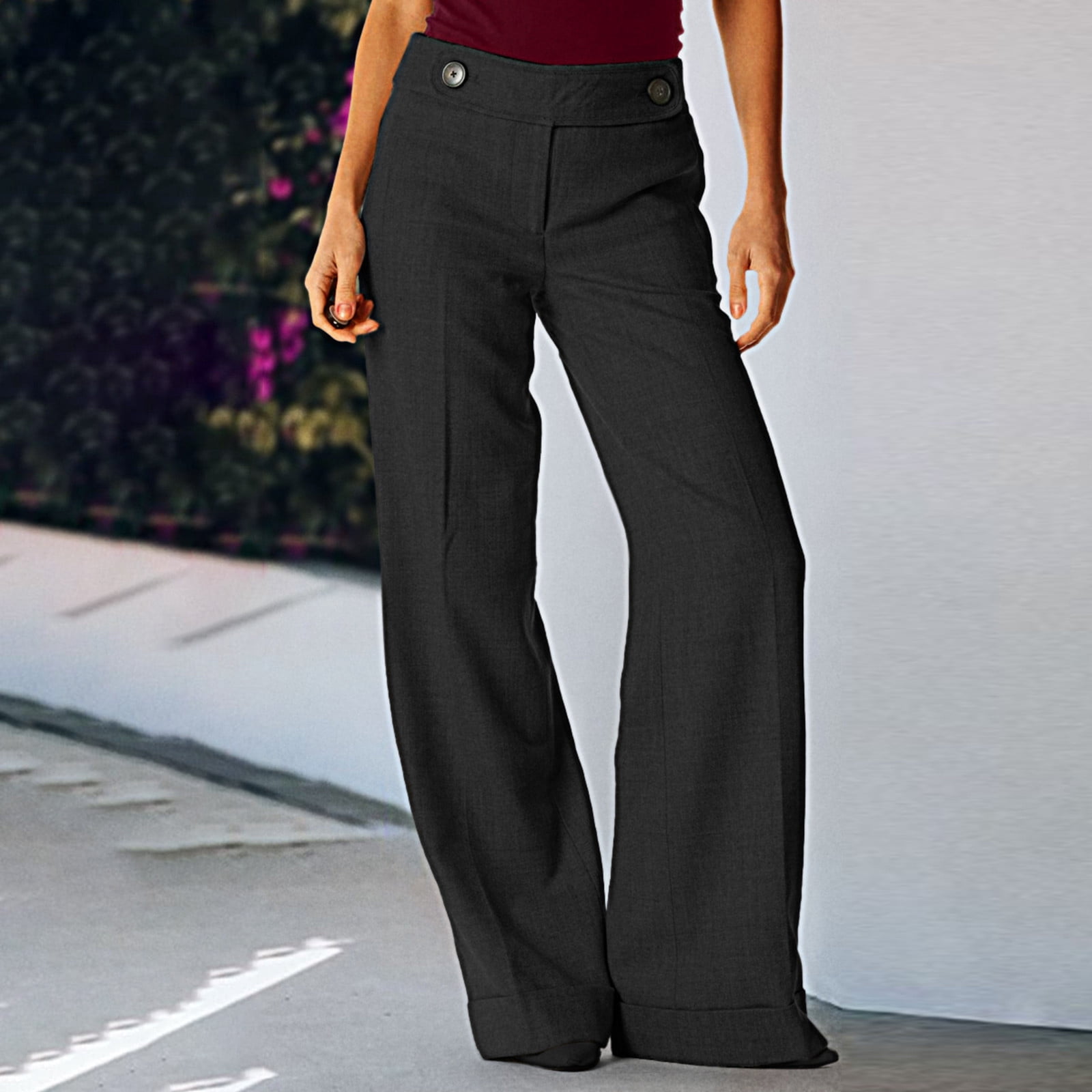 Cuhas Womens Fashion Cargo Pants Women Casual Solid Color Button Detail ...