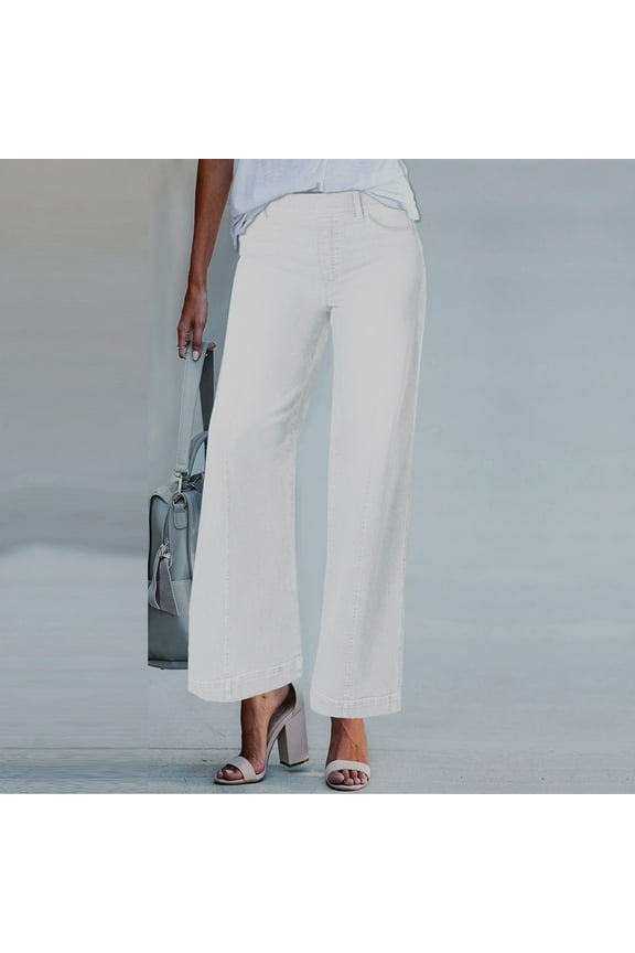 Womens Fashion Cargo Pants Women New Wide Leg Jeans For Seamed Front Wide Leg Jeans Solid Color Casual Fashion Trousers Plus Size Womens Pants White 1X