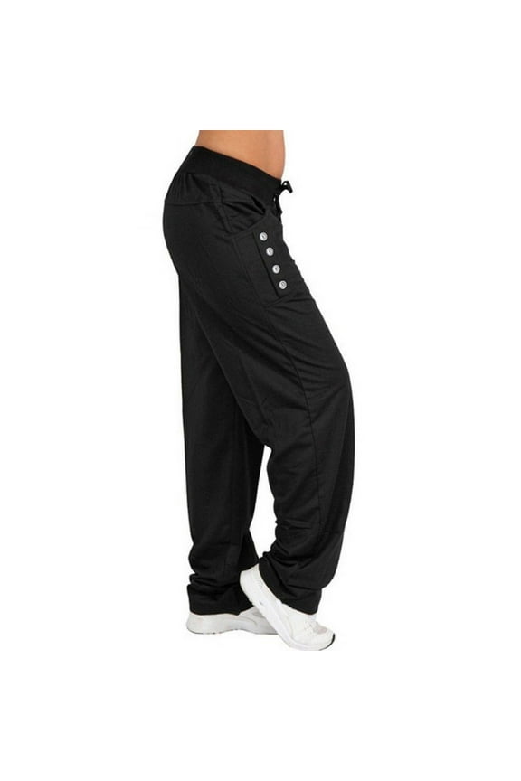 Womens Fashion Cargo Pants Women Solid Color Loose Casual Drawstring Sports Running Leisure Time Trousers Plus Size Womens Pants Black 5X