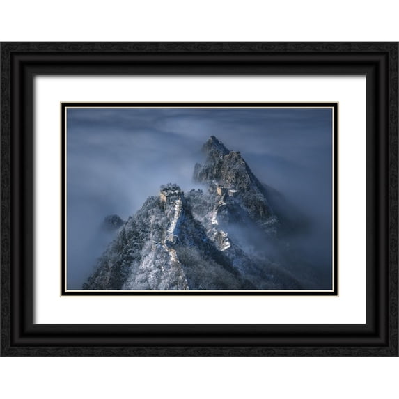Cui, Yuan 14x11 Black Ornate Wood Framed with Double Matting Museum Art Print Titled - The Great Wall On The Cloud