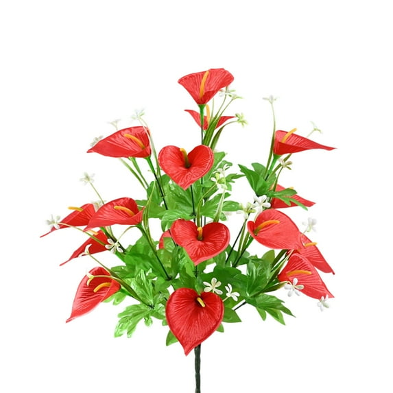 CuiLiyq 1 Bundle 18 Heads Calla Lily, 20 Inch Artificial Calla Lily Bouquet with Green Leaves, Fake Flowers Bush for DIY Wedding Floral Arrangement Spring Home Decor (Red)