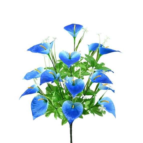 CuiLiyq 1 Bundle 18 Heads Calla Lily, 20 Inch Artificial Calla Lily Bouquet with Green Leaves, Fake Flowers Bush for DIY Wedding Floral Arrangement Spring Home Decor (Blue)