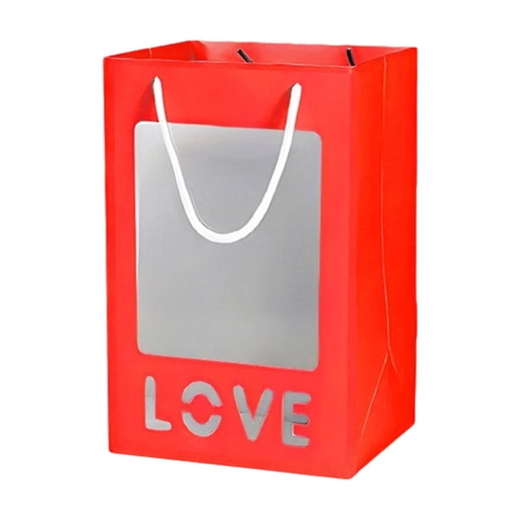 CuiLiyq 1 Pack Gift Bags with Transparent Window, Small Tote Paper Bags for Flower Packaging, Bags for Valentines Day Birthday Wedding and Party Supplies, 7.08" x 9.84" x 5.12", Red