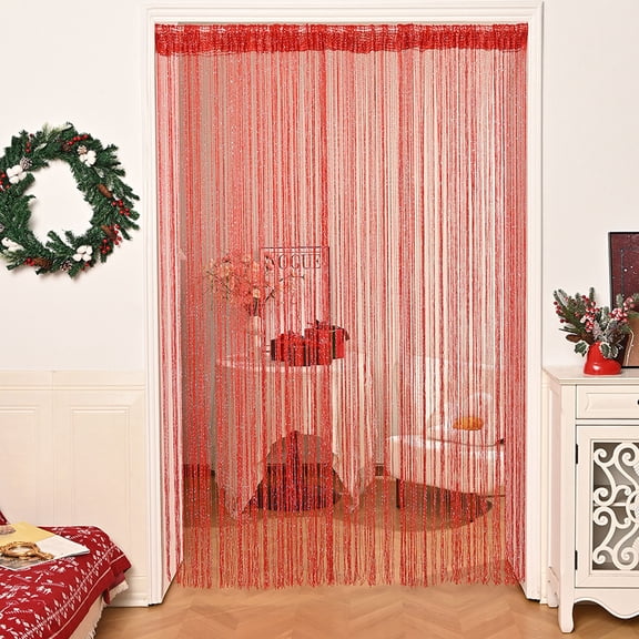 CuiLiyq 1 Pack Red Tinsel Backdrop Party Decorations, 78.7" x 39.4" Flat Tassel Door Curtain, Shimmering Metallic Threads, for Window Doorway Wardrobe Partition Bedroom Entryway (Red)