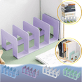 thumbnail image 1 of CuiLiyq 1 Pcs Plastic Desk File Sorter, Desktop File Organizer, 4 Sections Clutch Divider File Folder Rack, Purse Handbag Organizer Letter Notebook Folder, Office Supplies Stand (Purple), 1 of 6