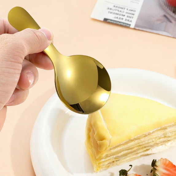 CuiLiyq 1 Pcs Stainless Steel Mini Scoop for Canisters with Short Handle, Gold Mini Feed Spoon for Ice Cream Melon Baller, Short Handle Spoon for Tea Sugar Salt Condiments Dessert, 4" x 1.77"