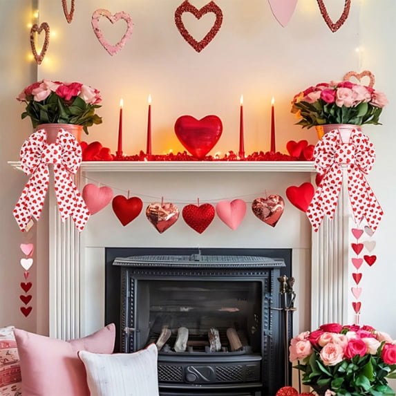 CuiLiyq 1 Pcs Valentines Day Bowknot, Red Valentines Day Wreath Bowknot With Heart Printed, Gift Bowknot Tree Topper for Wedding Holiday Front Door Wreath Indoor Outdoor Home Decorations (15 Inch)