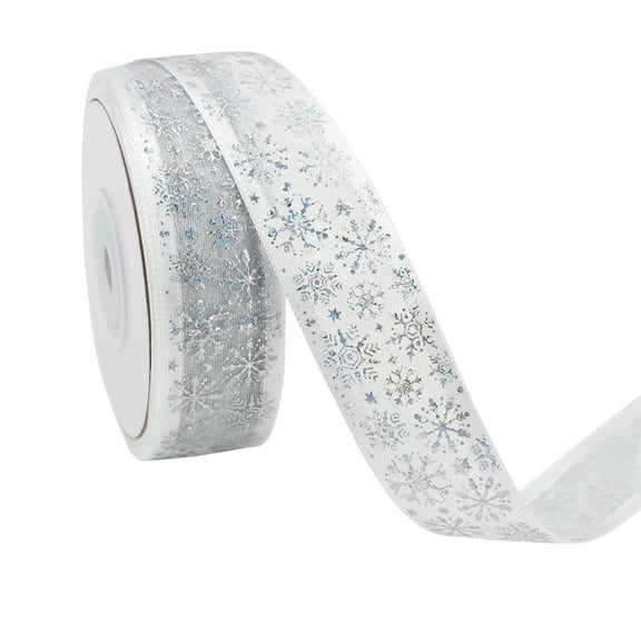 CuiLiyq 1 Rolls Christmas Ribbons, 177" x 0.9" Snowflake Organza Spool Ribbon, for Christmas Tree Gifts Wrapping Decoration (White)