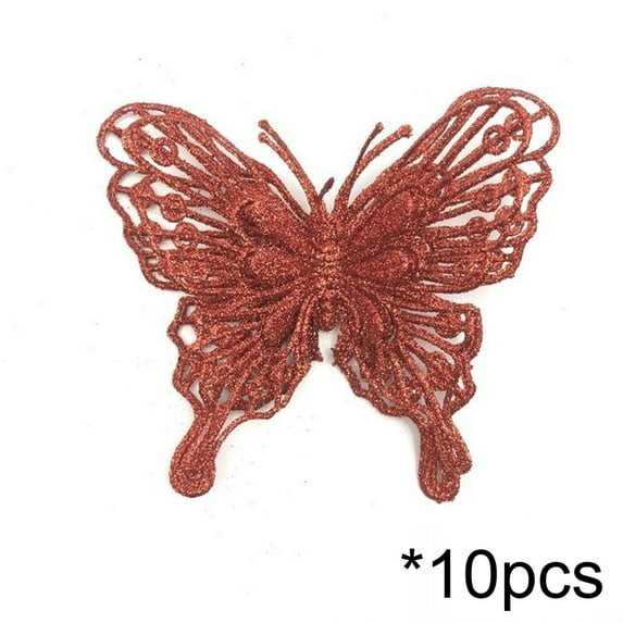 CuiLiyq 10 PCS Christmas Butterflies Decorations, For Tree Wreath DIY Holiday Crafts Glitter Ornaments, For Xmas Party Home Wedding Decor (Red)