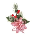thumbnail image 1 of CuiLiyq 10 PCS Poinsettia Flowers, Christmas Artificial Glitter Flower with Pine Neddles Berry Decorations, for Garland Wreath Tree Home Holiday Wedding Party Decor (Pink), 1 of 6